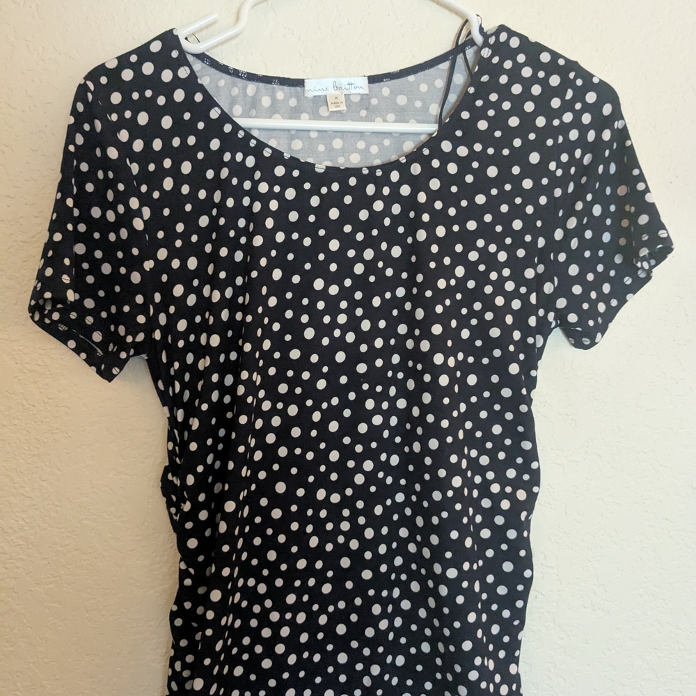 Nine Britton Black and White Polka Dot Short Sleeve Dress